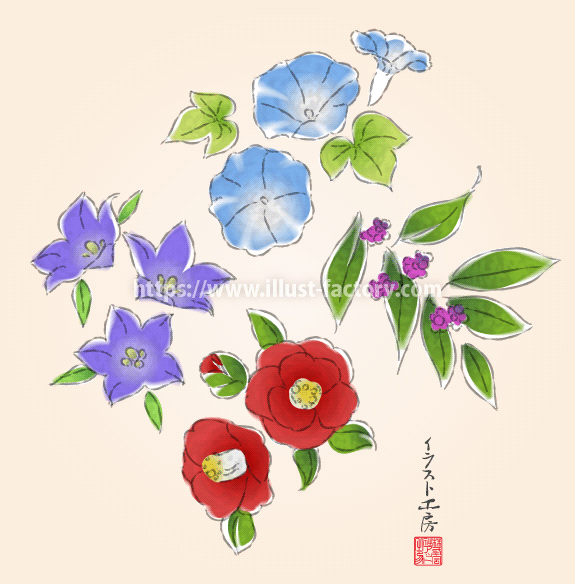 筆でサラッと描いたような日本画風の花のイラスト H164 イラスト工房